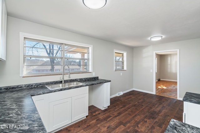 kitchen featuring white cabinetry, sink, and dark hardwood / wood-style floors