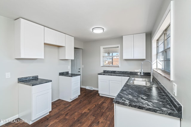 kitchen featuring sink, dark wood-type flooring, and white cabinets