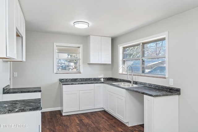 kitchen featuring white cabinetry, sink, and dark hardwood / wood-style floors