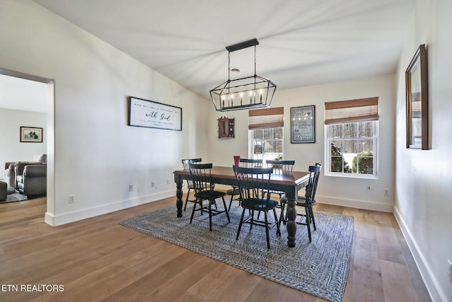 dining room featuring a notable chandelier and wood-type flooring