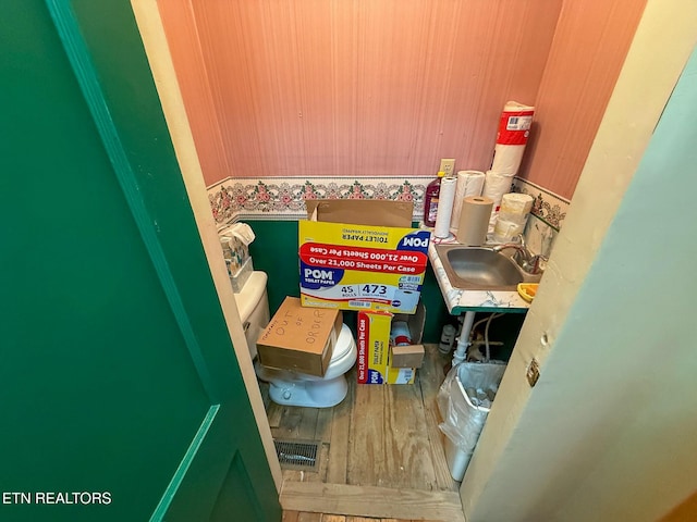 laundry area with sink and hardwood / wood-style floors