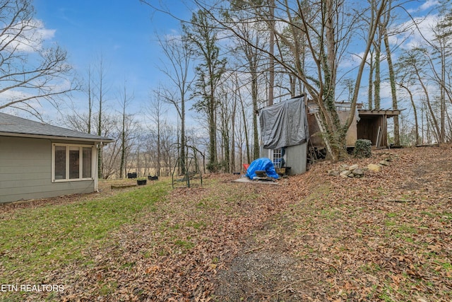 view of yard featuring an outbuilding