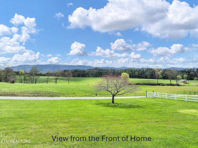 view of yard featuring a mountain view and a rural view