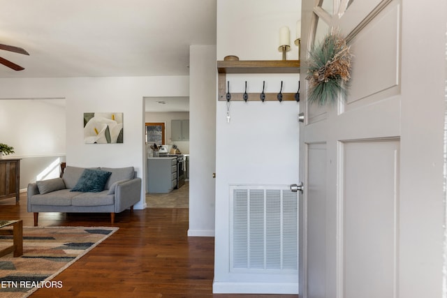 interior space with dark hardwood / wood-style floors