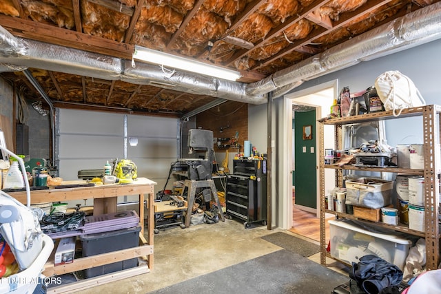 garage featuring a workshop area