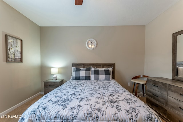 bedroom featuring carpet flooring and ceiling fan