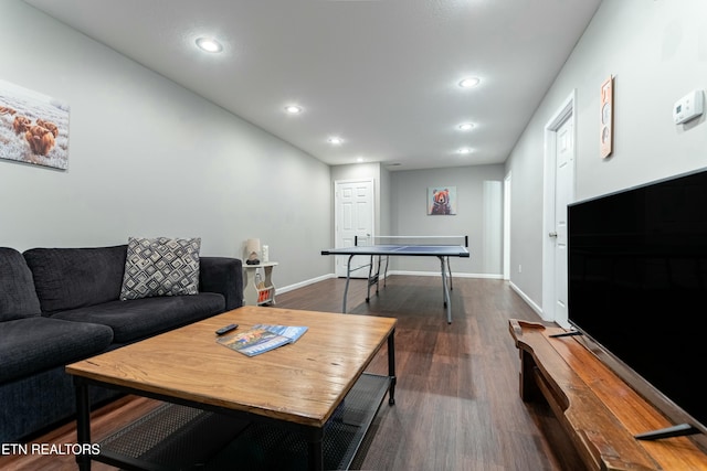 living room with dark wood-type flooring