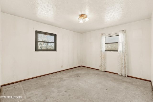 unfurnished room with light colored carpet and a textured ceiling