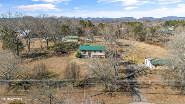 aerial view with a mountain view and a rural view