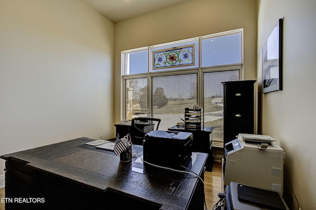 office with light wood-style floors