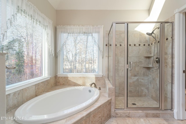 bathroom with plus walk in shower