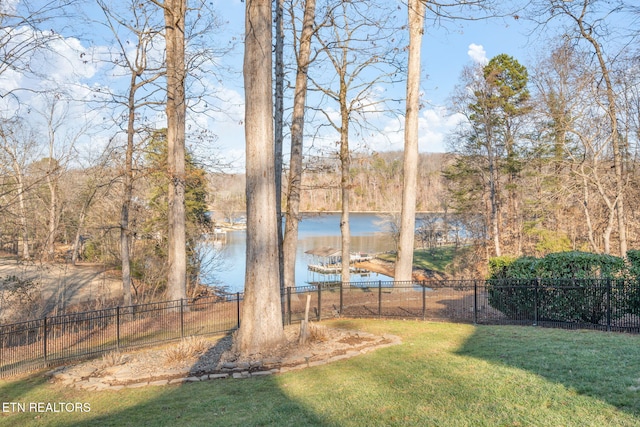 view of yard with a water view