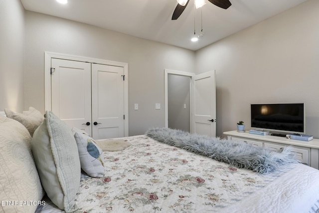 bedroom with a closet and ceiling fan