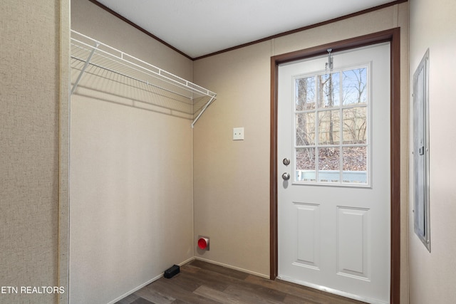 laundry room featuring dark hardwood / wood-style flooring