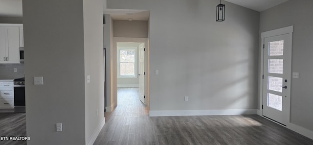 interior space with baseboards and wood finished floors
