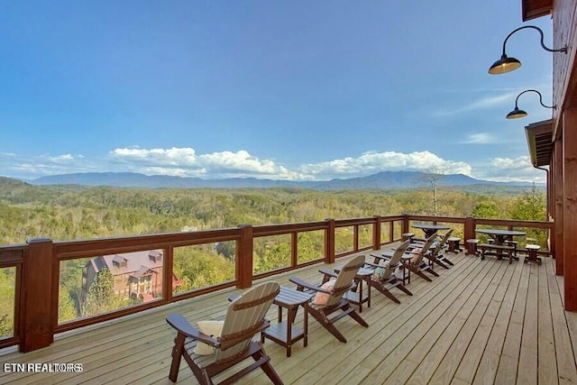 deck with a mountain view