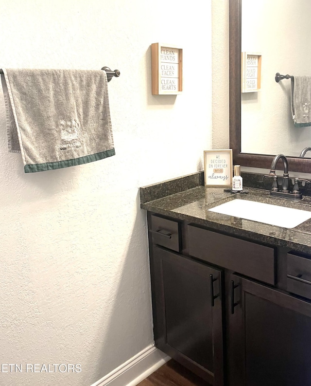 bathroom with vanity and wood-type flooring