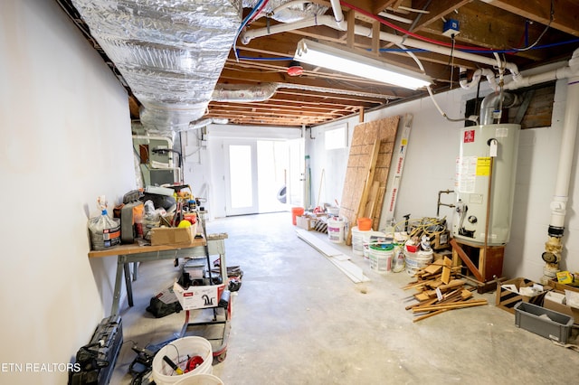 basement featuring gas water heater