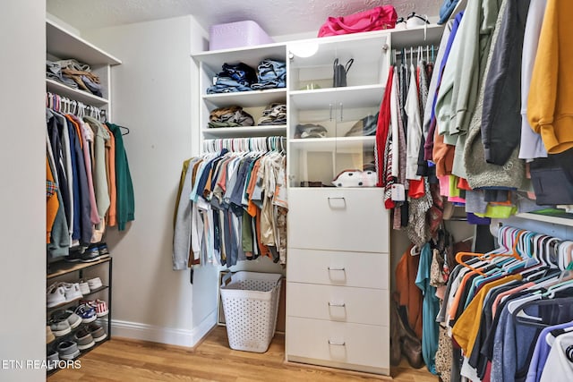 walk in closet featuring light hardwood / wood-style flooring