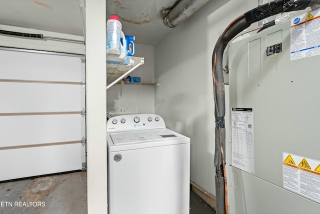 laundry room with heating unit and washer / clothes dryer