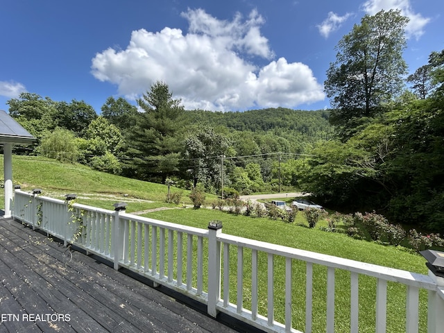 wooden deck with a lawn