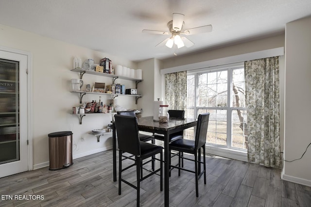 dining space with ceiling fan