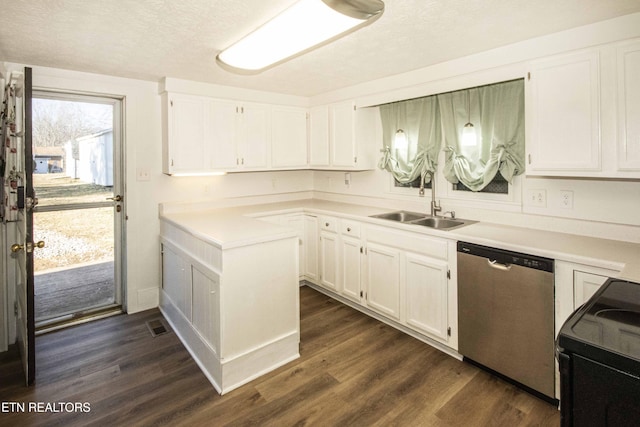 kitchen with white cabinetry, dishwasher, sink, and black / electric stove