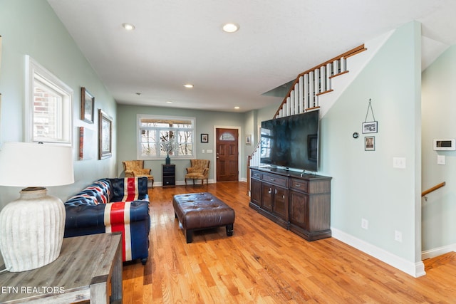 living room with light wood-type flooring