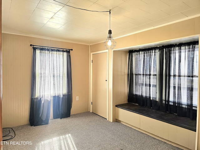 carpeted empty room with crown molding