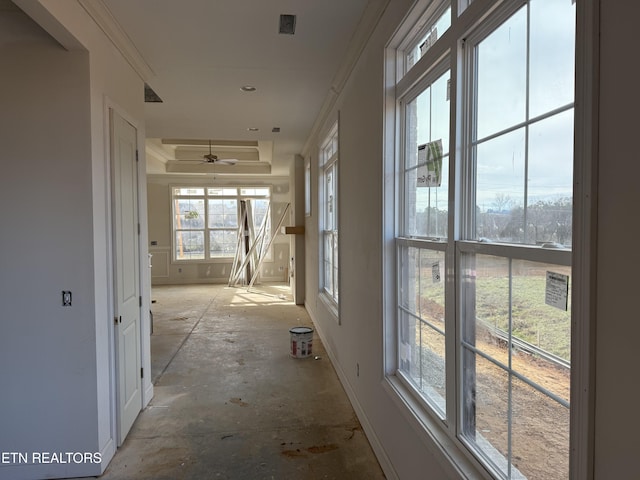 corridor featuring a tray ceiling