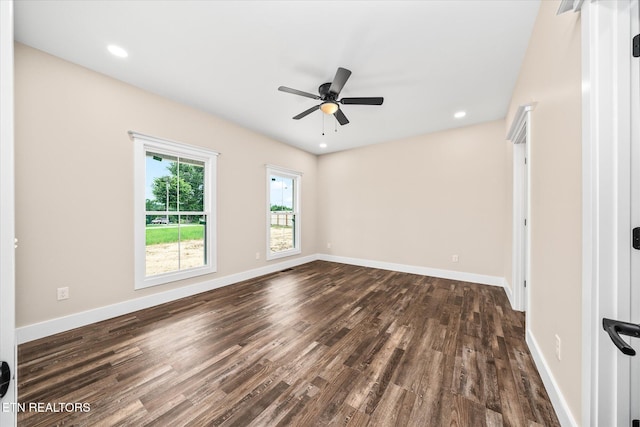 1918 Willow Grove Hwy, Monroe, TN 38573 - unfurnished room featuring dark wood finished floors, ceiling fan, baseboards, and recessed lighting