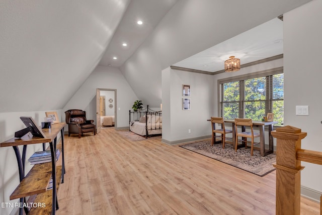 309 W Cleveland Ave, Monterey, TN 38574 - office with a chandelier, vaulted ceiling, and light wood-type flooring