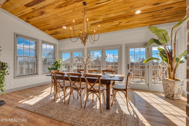 309 W Cleveland Ave, Monterey, TN 38574 - sunroom / solarium featuring vaulted ceiling, a wealth of natural light, wooden ceiling, and a chandelier
