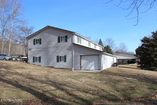 back of property featuring cooling unit and a yard