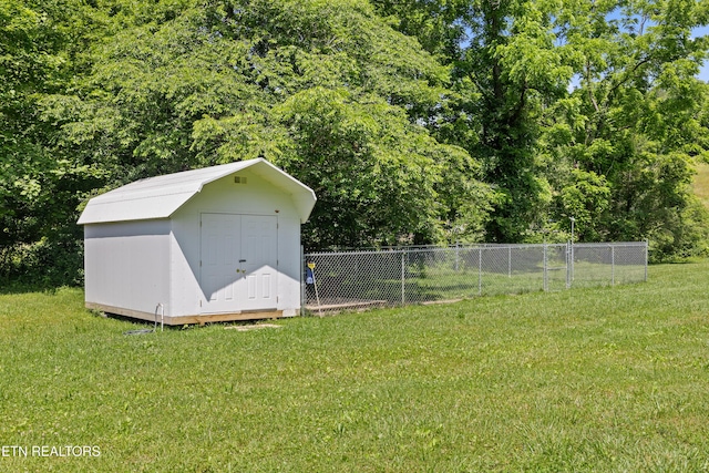 exterior space featuring a storage unit