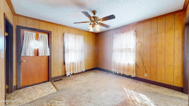 spare room with light colored carpet, a textured ceiling, and a wealth of natural light