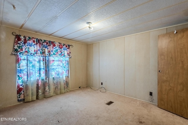 empty room with carpet floors and a textured ceiling