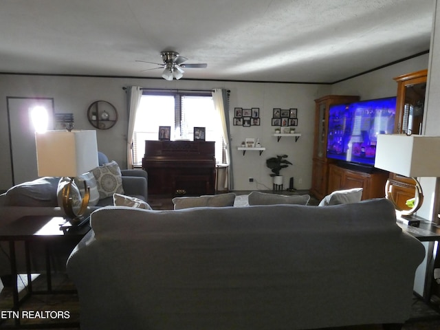 living room with ceiling fan