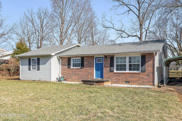 ranch-style home with a carport and a front yard