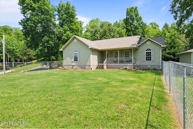 142 Wagon Wheel Ln, Pioneer, TN 37847 - view of front of house featuring crawl space, a porch, a fenced backyard, and view of scattered trees