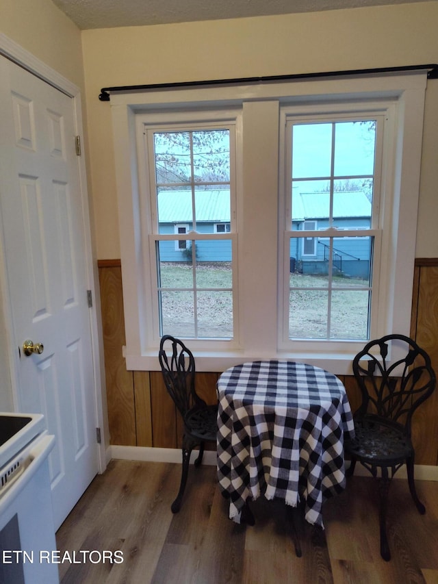 dining area with wood finished floors, a wealth of natural light, and baseboards