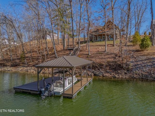 dock area with a water view