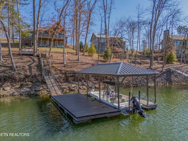 view of dock with a water view