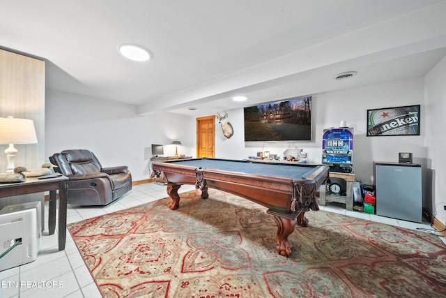 game room with light tile patterned flooring and billiards