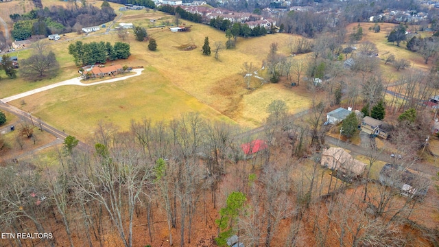 aerial view featuring a rural view