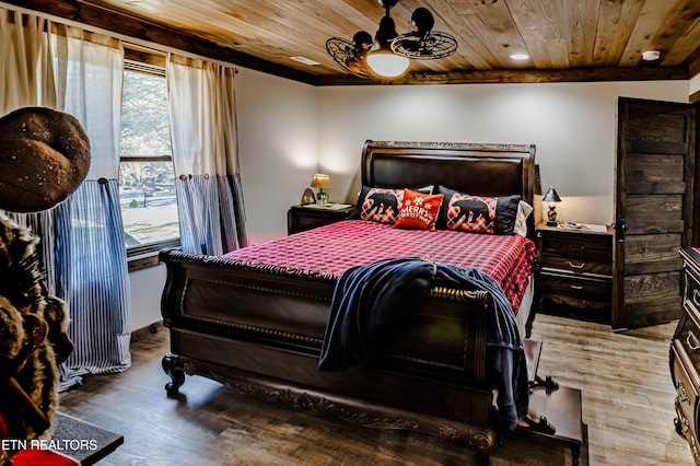 bedroom featuring wood ceiling and wood-type flooring