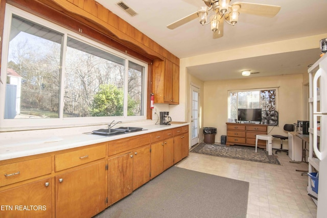 kitchen featuring sink and ceiling fan