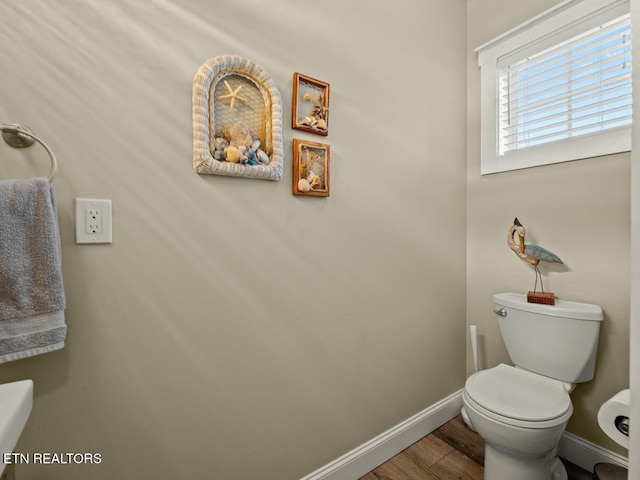 bathroom with wood-type flooring and toilet