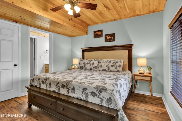 bedroom featuring hardwood / wood-style floors and wooden ceiling