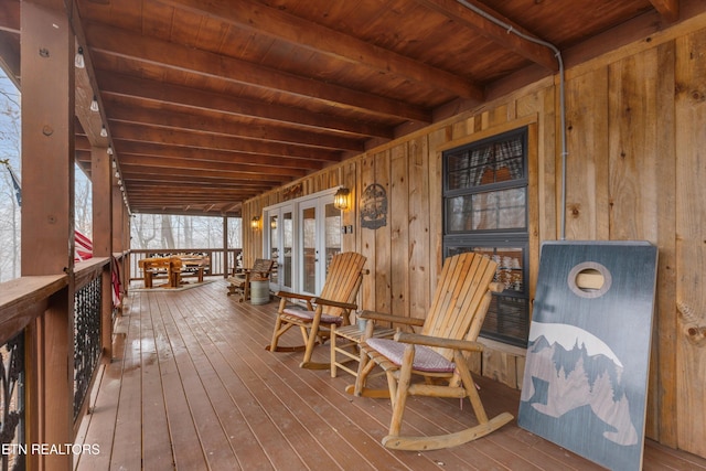 wooden terrace with french doors